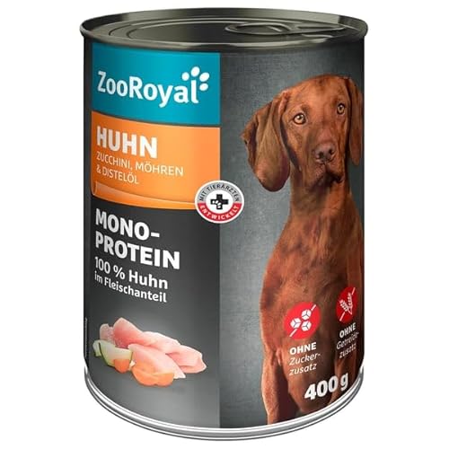 ZooRoyal Mono-Protein Huhn mit Zucchini Möhren & Distelöl 6x400g Hunden nassfutter futtermittel multipack hundennahrung von Generisch