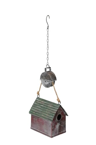 finehomegarden Vogelhaus zum hängen Metall rot/grün 23x15cm H21cm Nistkasten Garten von Generisch