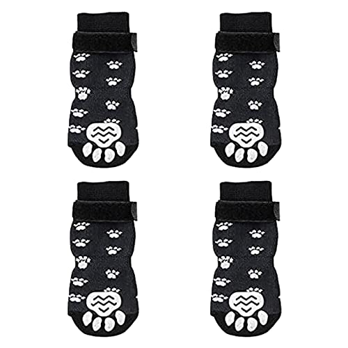 rutschfeste Socken für den Innenbereich für Hunde, weicher, Verstellbarer Schutz oder für den Innenbereich auf Hartholzböden, 4 Stück Akku Schermaschine Hund (Black, M) von Generisch