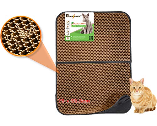 Genieforce Katzenklo Matte, Waben Katzenstreu Matte, Katzenmatte Wasserdichtes Urinbeständiges Material, Katzenklo Unterleger Doppeltschichtes Design [75 x 55,5cm] (Braun) von Genieforce