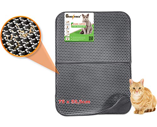 Genieforce Katzenklo Matte, Waben Katzenstreu Matte, Katzenmatte Wasserdichtes Urinbeständiges Material, Katzenklo Unterleger Doppeltschichtes Design [75 x 55,5cm] (Grau) von Genieforce