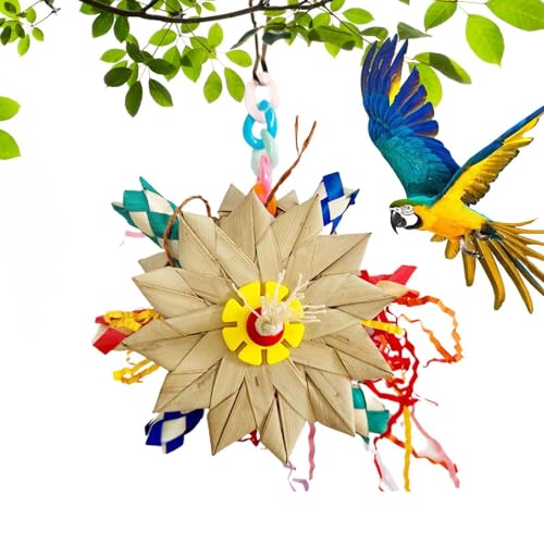 Genikeer -Shredder -Spielzeug, Futtersuche Spielzeug - Natürlicher Palmwedelvogel -Kauspielzeug,Gewebter Windmühle Design Shredder Accessoires, für Conure Cockatiel Cockatoos und ähnliches Haustier von Genikeer