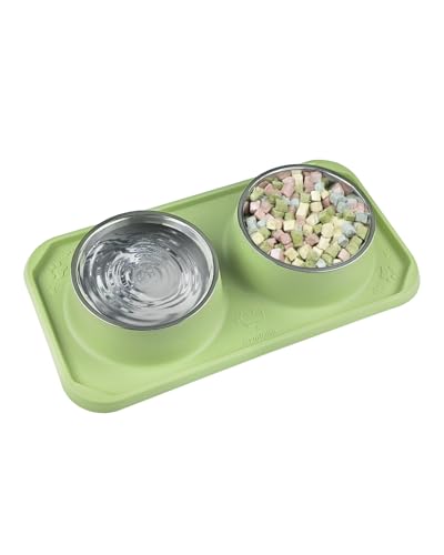 Gentledog Katzennäpfe für Futter und Wasser, Upgrade Katzenfutterschalen für Indoor-Katzen, Premium Abnehmbare Edelstahl-Doppelschalen mit Silikon-Anti-Rutsch-Pads, Wassernapf für Katzen und Hund von Gentledog