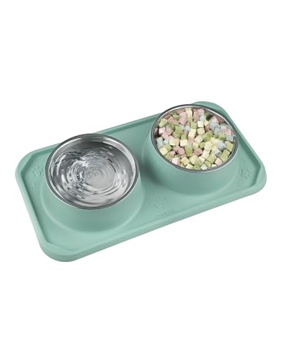 Gentledog Katzennäpfe für Futter und Wasser, Upgrade Katzenfutterschalen für Indoor-Katzen, Premium Abnehmbare Edelstahl-Doppelschalen mit Silikon-Anti-Rutsch-Pads, Wassernapf für Katzen und Hund von Gentledog