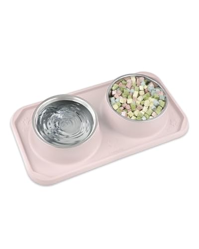 Gentledog Katzennäpfe für Futter und Wasser, Upgrade Katzenfutterschalen für Indoor-Katzen, Premium Abnehmbare Edelstahl-Doppelschalen mit Silikon-Anti-Rutsch-Pads, Wassernapf für Katzen und Hund von Gentledog