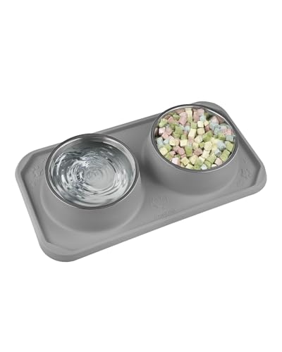 Gentledog Katzennäpfe für Futter und Wasser, Upgrade Katzenfutterschalen für Indoor-Katzen, Premium Abnehmbare Edelstahl-Doppelschalen mit Silikon-Anti-Rutsch-Pads, Wassernapf für Katzen und Hund von Gentledog