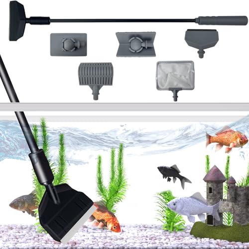 Geoyien Aquarium reinigungsset, Aquarium Reiniger, Aquarium scheibenreiniger, Aquarienbürsten-Set, 180°verstellbar, umfassendes und tiefes Reinigungswerkzeug, einziehbar 45-78cm, Rutschfester Griff von Geoyien