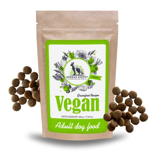 German Shephy Vegan Dog Food | 500g | Veganes Hunde Trockenfutter | Hypoallergenes Hundefutter trocken getreidefrei, im Sack für Junghunde, Erwachsene & Senior, sowie Allergiker von German Shephy Complete Dog Food