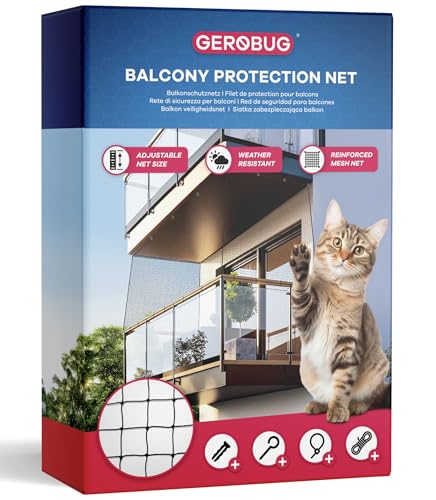 Gerobug Katzennetz für Balkon 10x3m - Drahtverstärktes Balkonnetz für Katzen - Katzenschutznetz für Balkon und Fenster - Katzennetz Balkon inklusive Befestigungsset von Gerobug