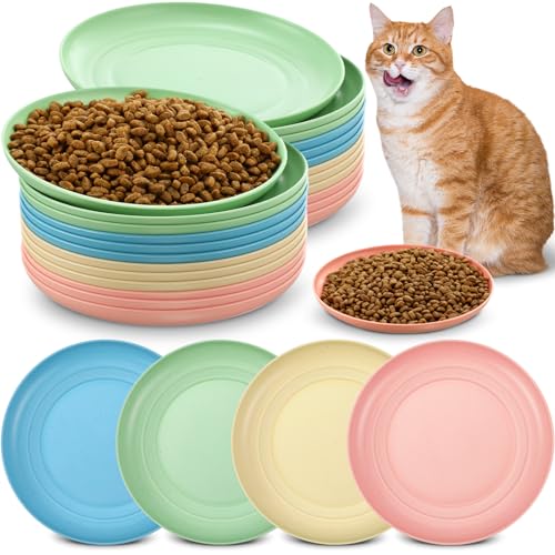 Gerrii 24 Stück Schnurrhaare Müdigkeit Relief Katzennapf 15,2 cm Flacher Katzenfutternapf Katzennäpfe Breite und kleine Haustier Runde Teller für Kätzchen und kurzbeinige Katzen, Weizenstroh (helle von Gerrii