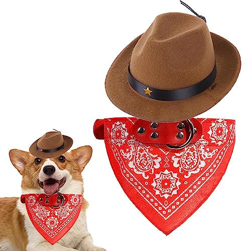 Cowboy-Hundekostüm, Bandana-Schal, Cowboy, lustige Kopfbedeckung für Katze und Hund, Hund, Katzenkostüm, Cosplay-Zubehör für Urlaub, Haustier-Party-Dekoration Geruwam von Geruwam