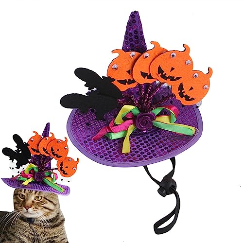 Geruwam Halloween-Haustierkostü - Haustierkostü -Mütze für Hunde und Katzen,Halloween-Halloween-Haustierhut mit Fledermaus-Kürbis-Muster, weiches Hunde- und Katzen-Kostü für Katzenhaustiere von Geruwam
