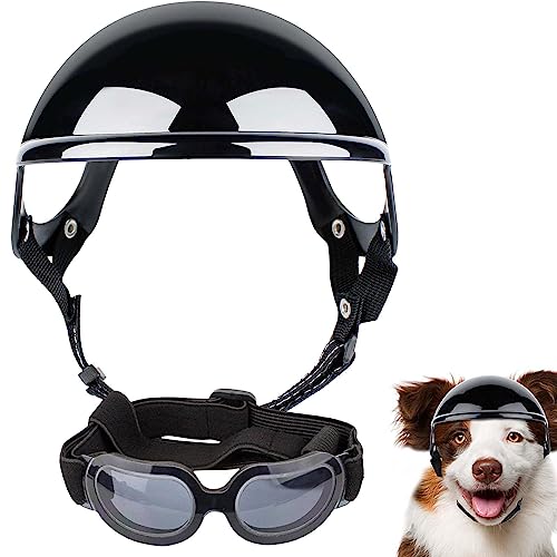 Hundesonnenbrille mit Helm, verstellbare Hundebrille für mittelgroße und große Hunde, blockierende Wind-Hundebrille, atmungsaktiv, harter Hut, Augenschutz, Haustier-Sonnenbrille, UV-Schutz von Geruwam