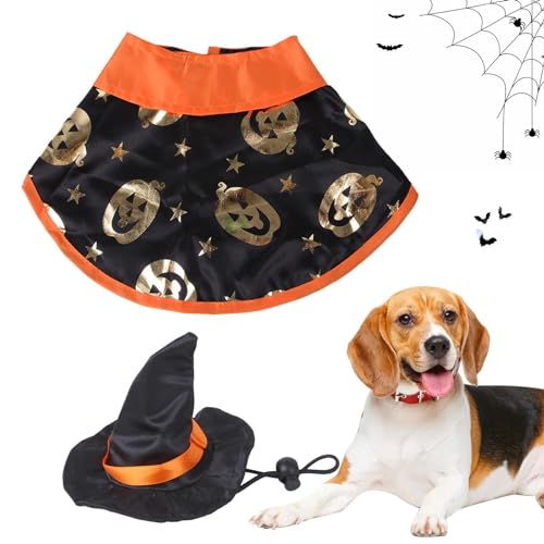 Kürbis-Katzenkostü, Halloween-Kürbis-Umhang-Set, Katzenkostü Halloween, Halloween-Kitty-Wear-Kleid mit Flexibler Größe, verstellbares Kürbis-Haustierkostü -Kleidungsset für Haustiere, Katzen, lustig von Geruwam