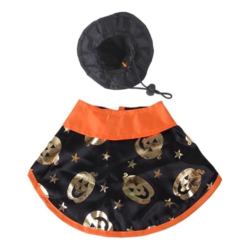 Kürbis-Katzenkostü, Halloween-Kürbis-Umhang-Set, Katzenkostü Halloween, Halloween-Kitty-Wear-Kleid mit Flexibler Größe, verstellbares Kürbis-Haustierkostü -Kleidungsset für Haustiere, Katzen, lustig von Geruwam