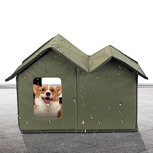 Outdoor Hundehütte, Faltbare Hundehütten für Kleine und Mittlere Hunde, Wasserdichte Katzenhöhle, Oxford-Tuch und Brett Hundehütte, Tierheim mit Transparentem Fensterdesign von Geruwam