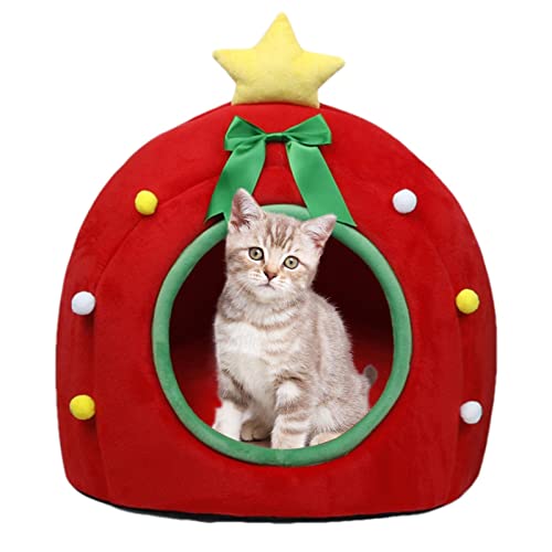 Weihnachts-Katzenbetthöhle - Süßes Katzenzelt mit abnehmbarem, waschbarem, gepolstertem Kissen - Freistehendes Geschenkbox-förmiges Haustierbett für Katzen und Hunde im Innenbereich, Geruwam von Geruwam