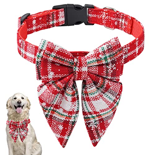 Weihnachtsschleifen für Hunde - Weihnachten Schnee Muster verstellbare Nylon Krawatte Bowknot - Strapazierfähiges Hundehalsband für kleine, mittelgroße und große Hunde von Geruwam