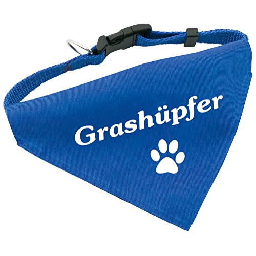 Hunde-Halsband mit Dreiecks-Tuch GRASHÜPFER, längenverstellbar von 32 - 55 cm, aus Polyester, in blau von Geschenke mit Namen