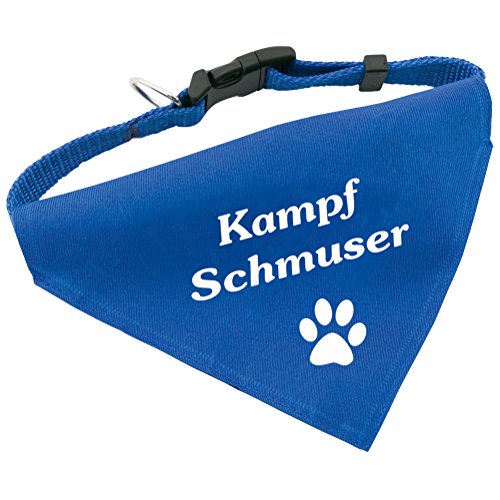 Hunde-Halsband mit Dreiecks-Tuch KAMPFSCHMUSER, längenverstellbar von 32 - 55 cm, aus Polyester, in blau von Geschenke mit Namen