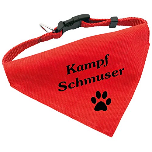 Hunde-Halsband mit Dreiecks-Tuch KAMPFSCHMUSER, längenverstellbar von 32 - 55 cm, aus Polyester, in rot von Geschenke mit Namen