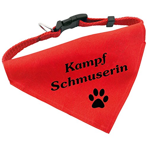 Hunde-Halsband mit Dreiecks-Tuch KAMPFSCHMUSERIN, längenverstellbar von 32 - 55 cm, aus Polyester, in rot von Geschenke mit Namen