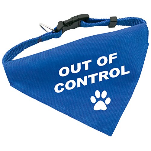 Hunde-Halsband mit Dreiecks-Tuch OUT OF CONTROL, längenverstellbar von 32 - 55 cm, aus Polyester, in blau von Geschenke mit Namen