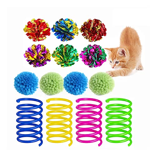 Gesuche Katzenspielzeug-Feder- und Bälle-Set, buntes Katzen-Federspielzeug und kleine Bommelbälle, glitzerndes Kätzchenspielzeug, Mylar-Bälle mit Raschelgeräusch für Katzen, Kätzchen, die von Gesuche