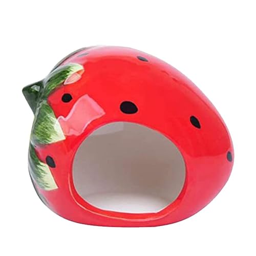 GetCoupon Kühlnest für Hamster, Haustierschlafzimmer, Schlafnest, große Öffnung, Cartoon-Tier-Keramiknest, saisonales universelles Obst-Keramik-Haustiernest (Erdbeere) von GetCoupon