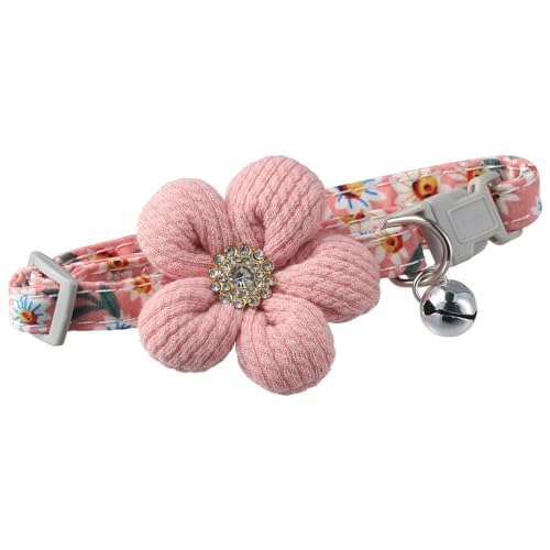 GetCoupon Niedliches Katzenhalsband mit Strass-Blume, Kätzchen-Halsband mit Glöckchen für Katzen, Welpen und kleine Haustiere, verstellbar, 21,6 - 27,9 cm, Rosa von GetCoupon