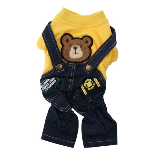 GetCoupon Teddy Hundekleidung, Herbstgurthose, gelbe Teddybär-Haustierkleidung, vierbeinige Haustierkleidung, niedlicher Denim-Overall, Hundemantel für Hunde Winter von GetCoupon