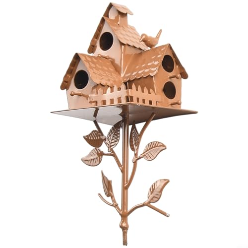 Rustikaler Metall-Vogelhauspfahl, zieht Vögel an, skurrile Gartendekoration (C) von Getdoublerich