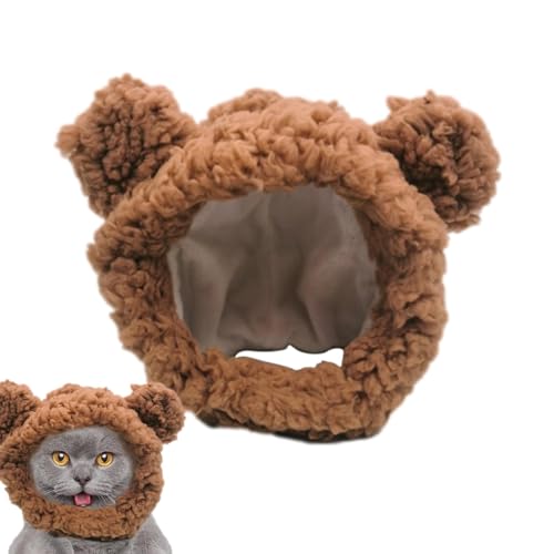 Geteawily Hundemütze | Hundekostüm Warme Mütze,Verstellbare braune lustige Katzenbärenmütze für mittelgroße Hunde, kleine Welpen, Haustiere, Katzen von Geteawily