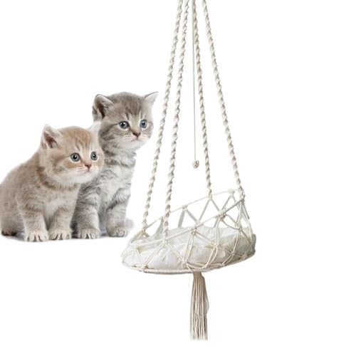 Geteawily Katzen-Hängemattenbett, Hängematte für Hauskatzen,Boho Hängematte Indoor Katzen Schaukelbett | Haustier-Katze spielt Kletter-Lounge-Hängematte mit abnehmbarem Kissen für Terrasse, Garten, von Geteawily