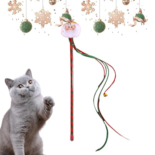 Geteawily Katzenstab Interaktives Katzenspielzeug,Interaktives Weihnachtskatzenspielzeug | Tragbarer Angelrutenfänger, beißendes Kau- und Spielspielzeug für Haustiere, kleine und mittelgroße Katzen von Geteawily