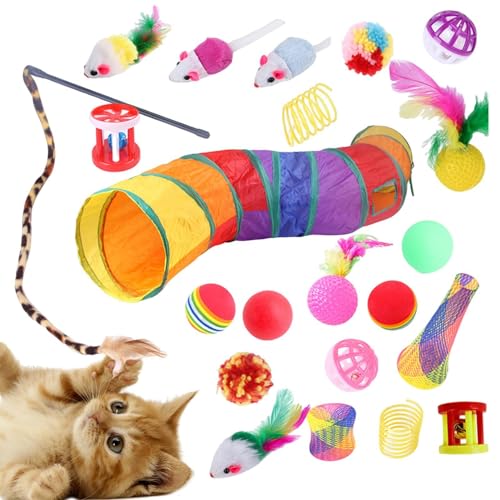 Geteawily Katzentunnel für Hauskatzen, Katzentunnel mit Spielzeug | Interaktives Katzenspielzeug | Interaktive Kätzchen-Haustierröhren, Trainingstunnel, 22-teiliges Set, Aktivitätsspiel für von Geteawily