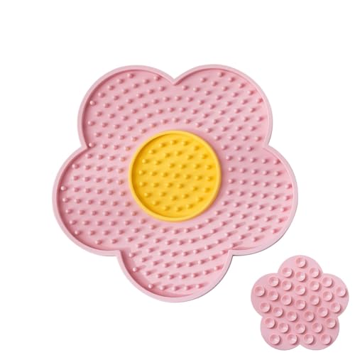 Geteawily Pet Lick Mat - Lick Pad mit Saugnäpfen - Pet Toys Leckmatte Blume Silikon Butter Lick Pad für Fellpflege, Stressabbau, Halten Sie sie während des Badens beschäftigt von Geteawily