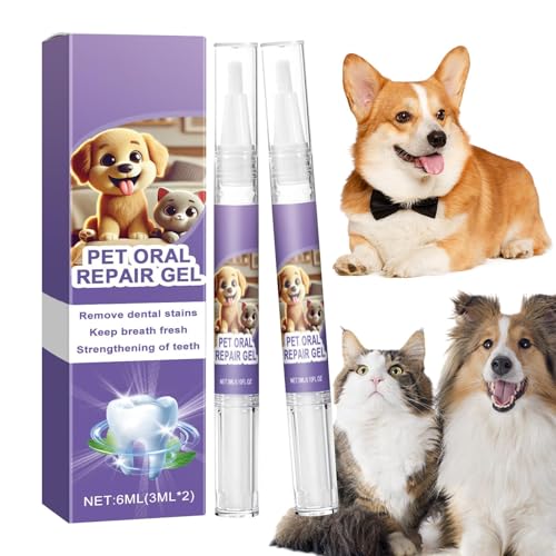 Geteawily Pet Oral Repair Gel für Hunde, 2 x Pet Oral Brightening Gel, natürlicher Haustier Zähne Reparaturstift, Haustier Atemerfrischer Gel 6 ml für Hund Katze von Geteawily