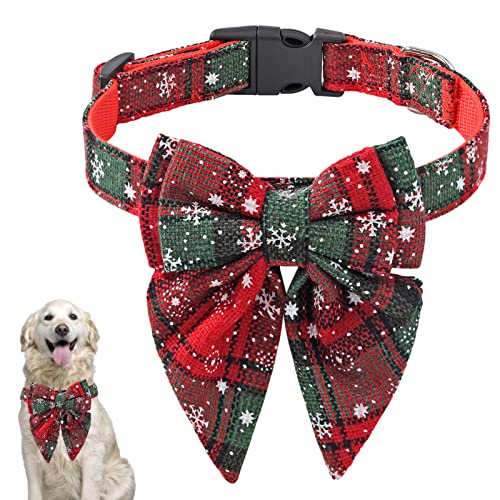 Weihnachts-Hundehalsband mit Fliege, kariert, mit Schnalle, für kleine, mittelgroße und große Hunde, weich, mit Schneeflockenmuster Geteawily von Geteawily