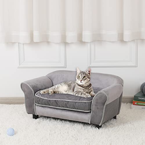 Getifun Kleines Hundesofa, Samt, Katzencouch mit waschbarem Kissen und Kunststoffbeinen, 73,7 x 40,6 x 32,3 cm, Grau von Getifun