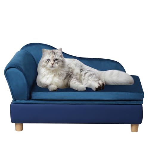 Haustier-Sofa, Bett, kleine Hunde, Couch, Sofa, Samt & Leder, Haustiermöbel für Katzen und kleine Rassen, Blau von Getifun