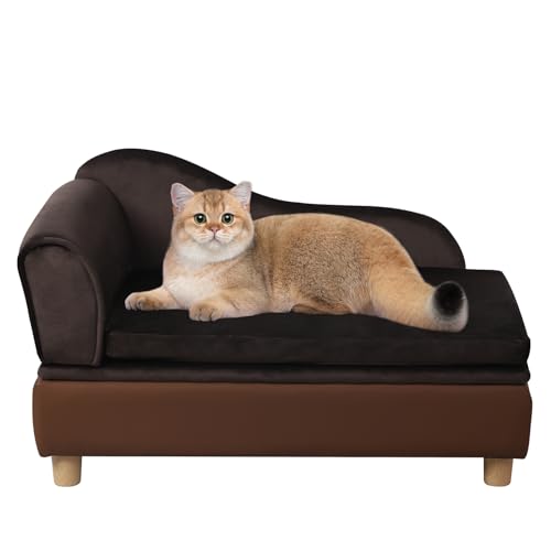 Haustier-Sofa, Bett, kleine Hunde, Couch, Sofa, Samt & Leder, Haustiermöbel für Katzen und kleine Rassen (Braun) von Getifun