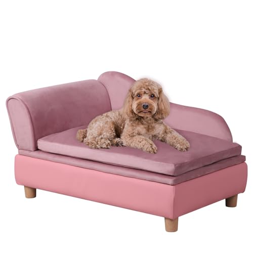 Haustier-Sofa, Bett, kleine Hunde, Couch, Sofa, Samt & Leder, Haustiermöbel für Katzen und kleine Rassen (Rosa) von Getifun