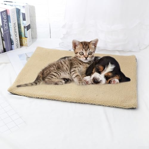 Warme Katzen-Schlafmatte, selbstheizende Haustiermatte, reflektiert die Körpertemperatur, feuchtigkeitsbeständig, leicht zu reinigende Hundematte (Beige) von Gettimore