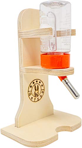 Getzoo Tränke aus Holz + Classic Trinkflasche 75 ml I Robuste und Flexible Nagertränke I Natürliche Holzhalterung I Einfache Handhabung & Reinigung I Langlebige Qualität von Getzoo