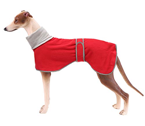 Geyecete Fleece Hundemantel Pullover Windhunde,Whippet winterjacken ,Verstellbaren Hundeweste,kleidung für Windhunde/Lurcher/Whippet-Rot-XXL von Geyecete