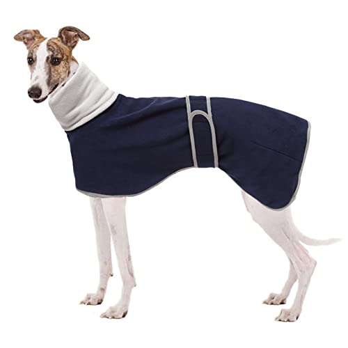 Geyecete Fleece Hundemantel Pullover für Windhunde,Whippet winterjacken Rollkragen Warmes Verstellbaren Winterpullover für hunde, kleidung Speziell für Greyhounds Lurcher und Whippets-Blau-M von Geyecete