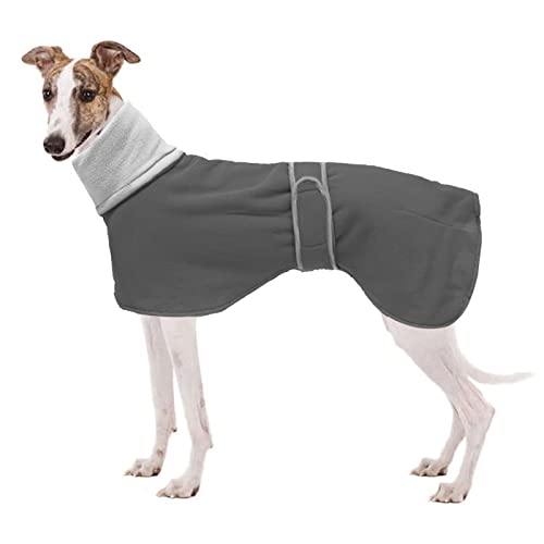 Geyecete Fleece Hundemantel Pullover für Windhunde,Whippet winterjacken Rollkragen Warmes Verstellbaren Winterpullover für hunde, kleidung Speziell für Greyhounds Lurcher und Whippets-Grau-L von Geyecete