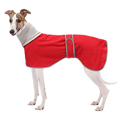 Geyecete Fleece Hundemantel Pullover für Windhunde,Whippet winterjacken Rollkragen Warmes Verstellbaren Winterpullover für hunde, kleidung Speziell für Greyhounds Lurcher und Whippets-Rot-L von Geyecete