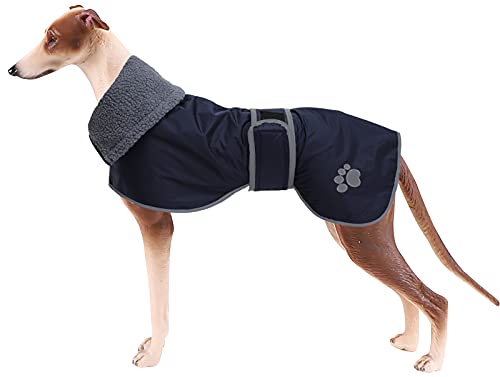 Geyecete Hunde Wintermäntel fur Windhund,Hundejacken mit plüschfutter,Wasserdichter Regenmantel Winddicht, Outdoor-Hundebekleidung mit Sicheren Reflexstreifen,fur mittel und große Hunde-Navy Blau-M von Geyecete